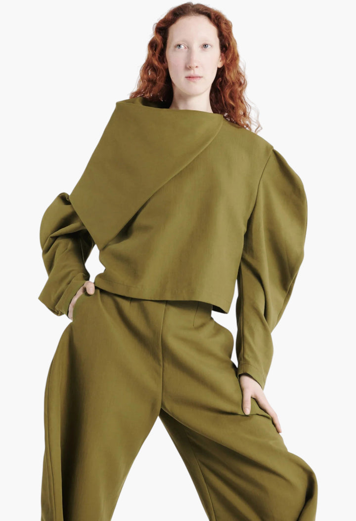 High Rise Rounded Pant Khaki Green - GLAM MODA
