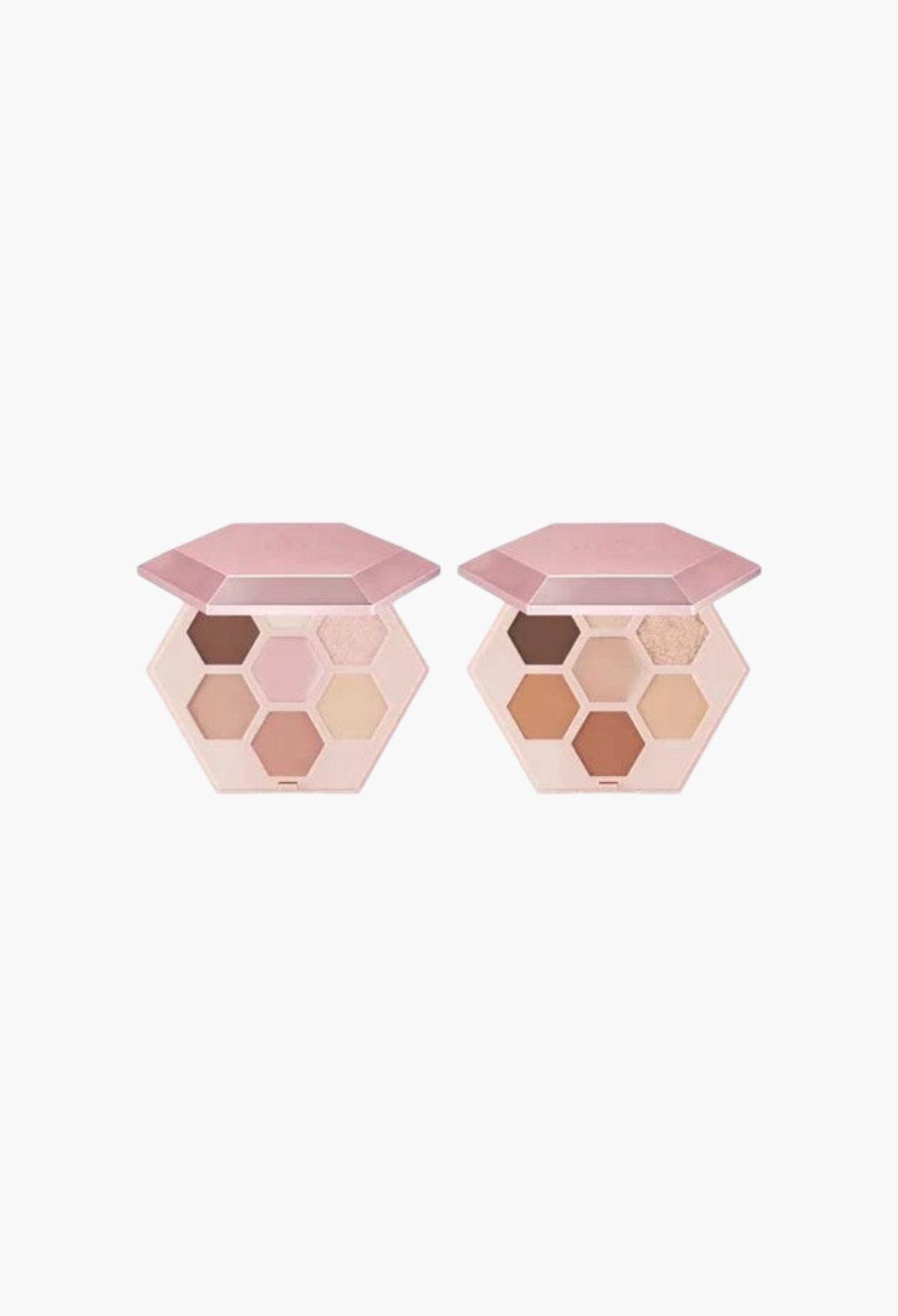 GLAM MODA ELROEL Barely Mood Shadow Palette 02 Pale Rose featuring hexagonal cases with pink, nude, and brown shades.