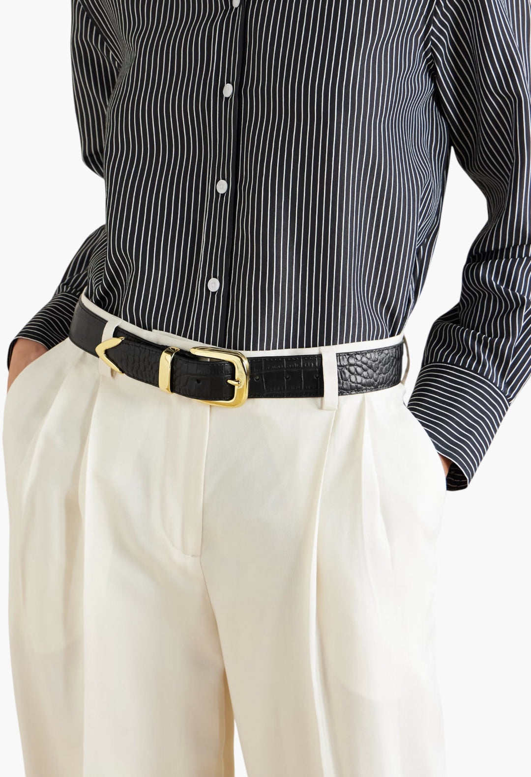 Croc-Effect Leather Belt - GLAM MODA