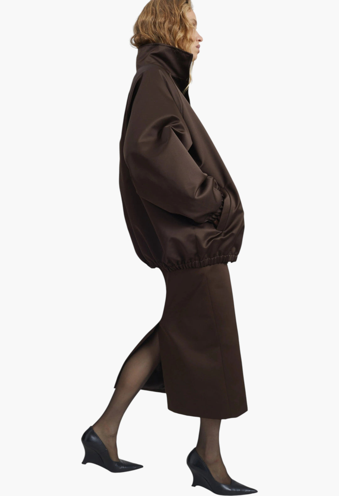 Baxter Satin Track Jacket - Brown - GLAM MODA