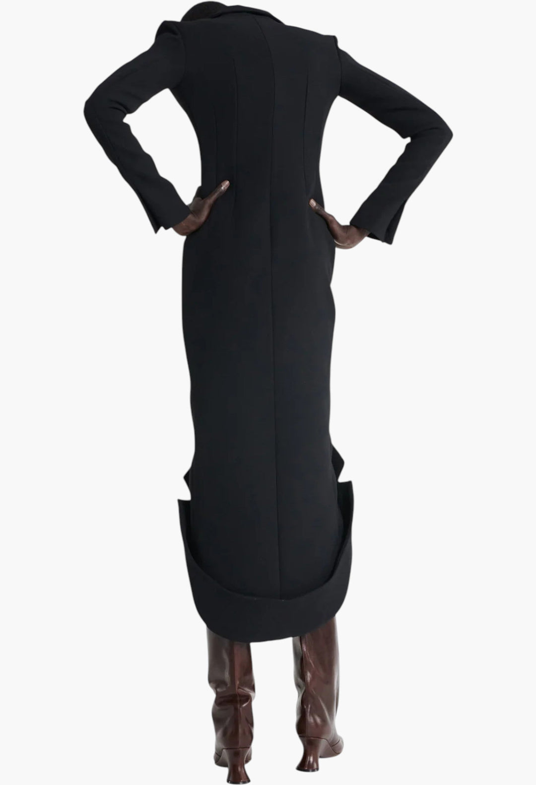 Tailored Shirt Dress With Jacket Collar At Hem Black - GLAM MODA