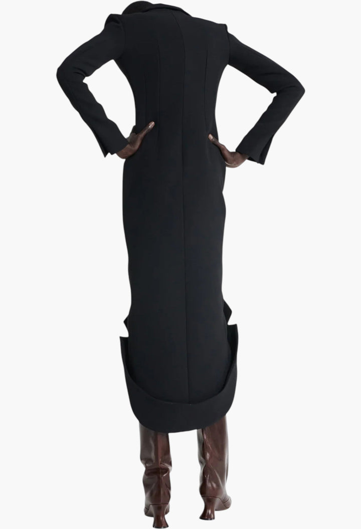 Tailored Shirt Dress With Jacket Collar At Hem Black - GLAM MODA