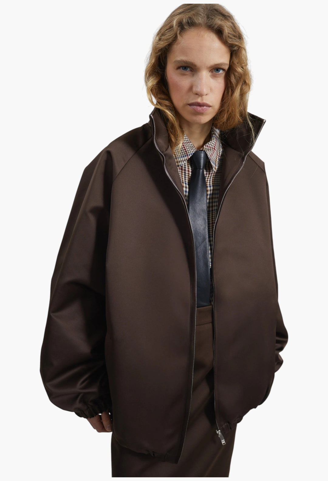 Baxter Satin Track Jacket - Brown - GLAM MODA