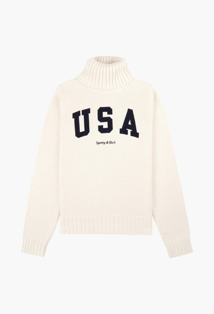 USA Knitted Turtleneck - Ecru/Navy - GLAM MODA
