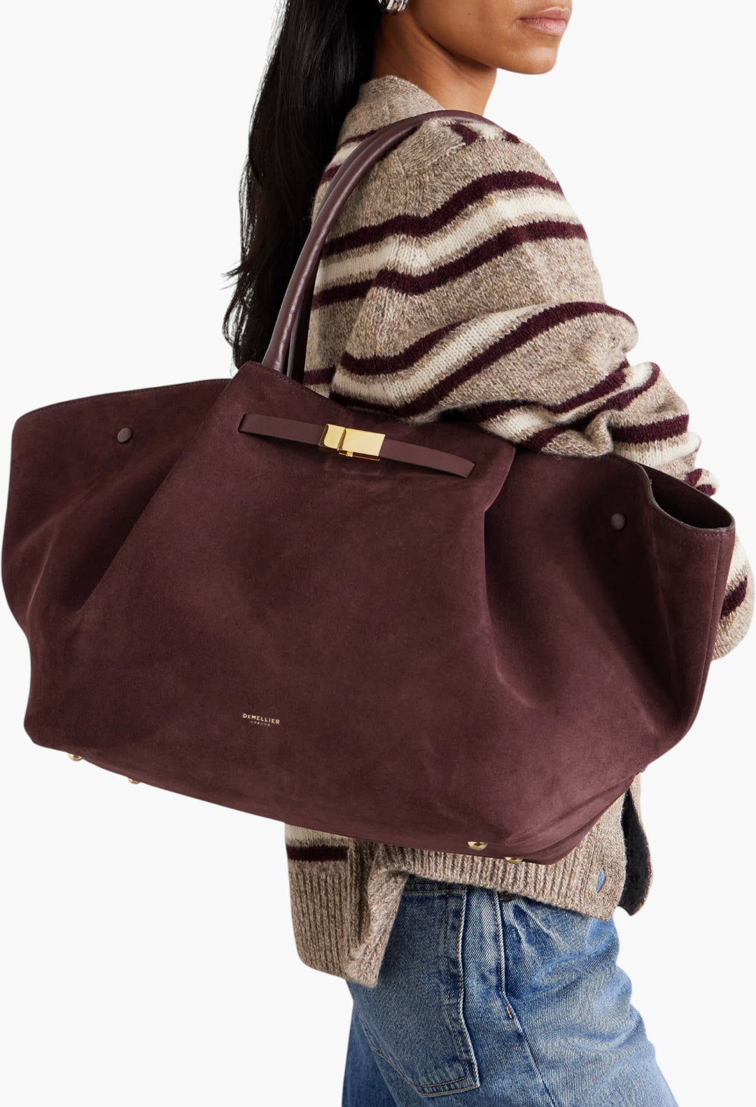 New York Large Leather-Trimmed Suede Tote - GLAM MODA