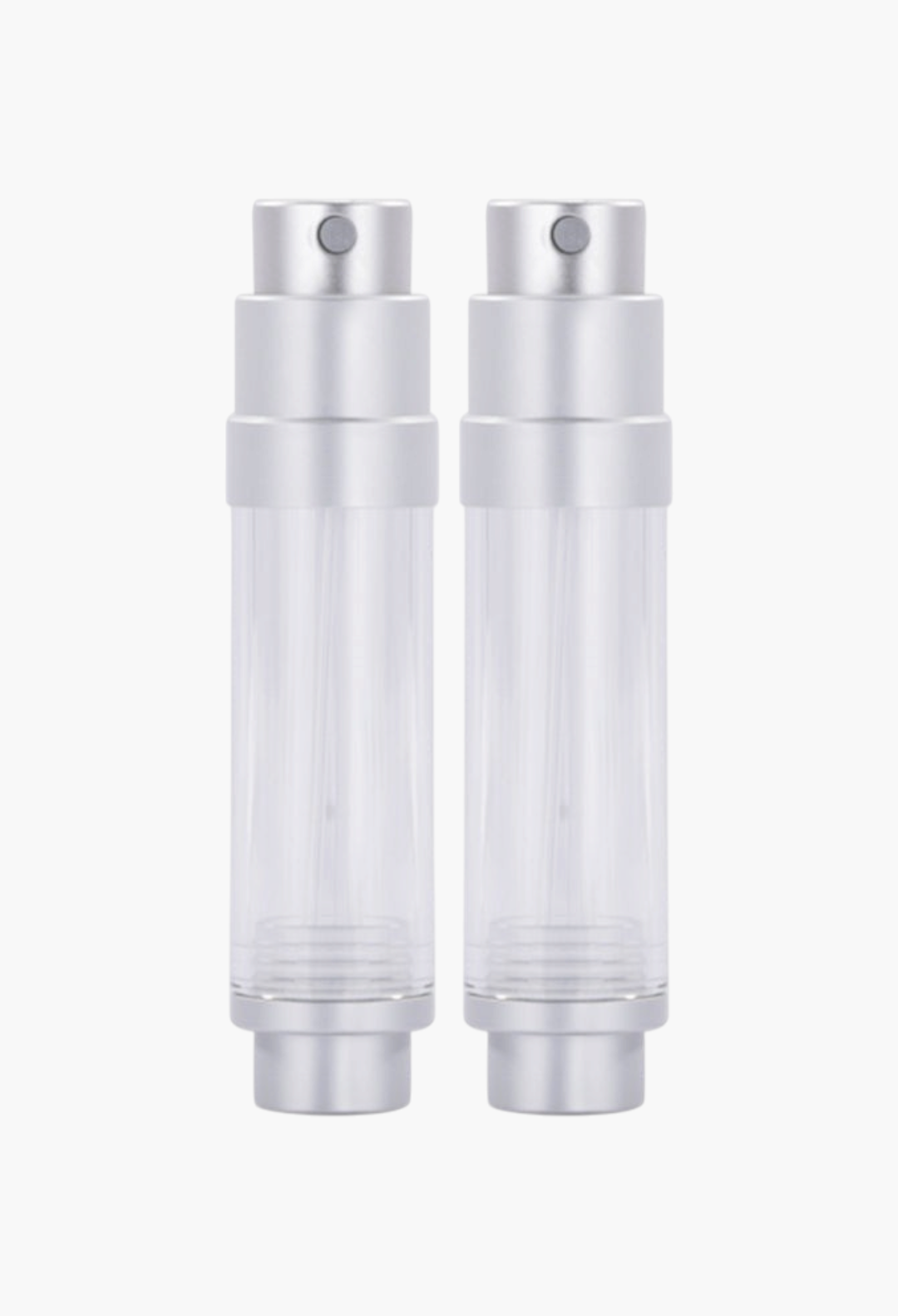 GLAM MODA set of two silver refillable perfume atomizers with clear 5ml spray bottles for travel