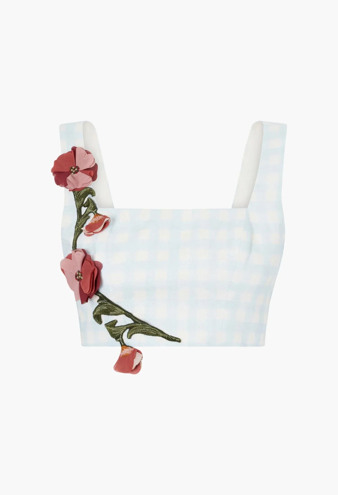 Amanda cropped floral-appliqué linen top