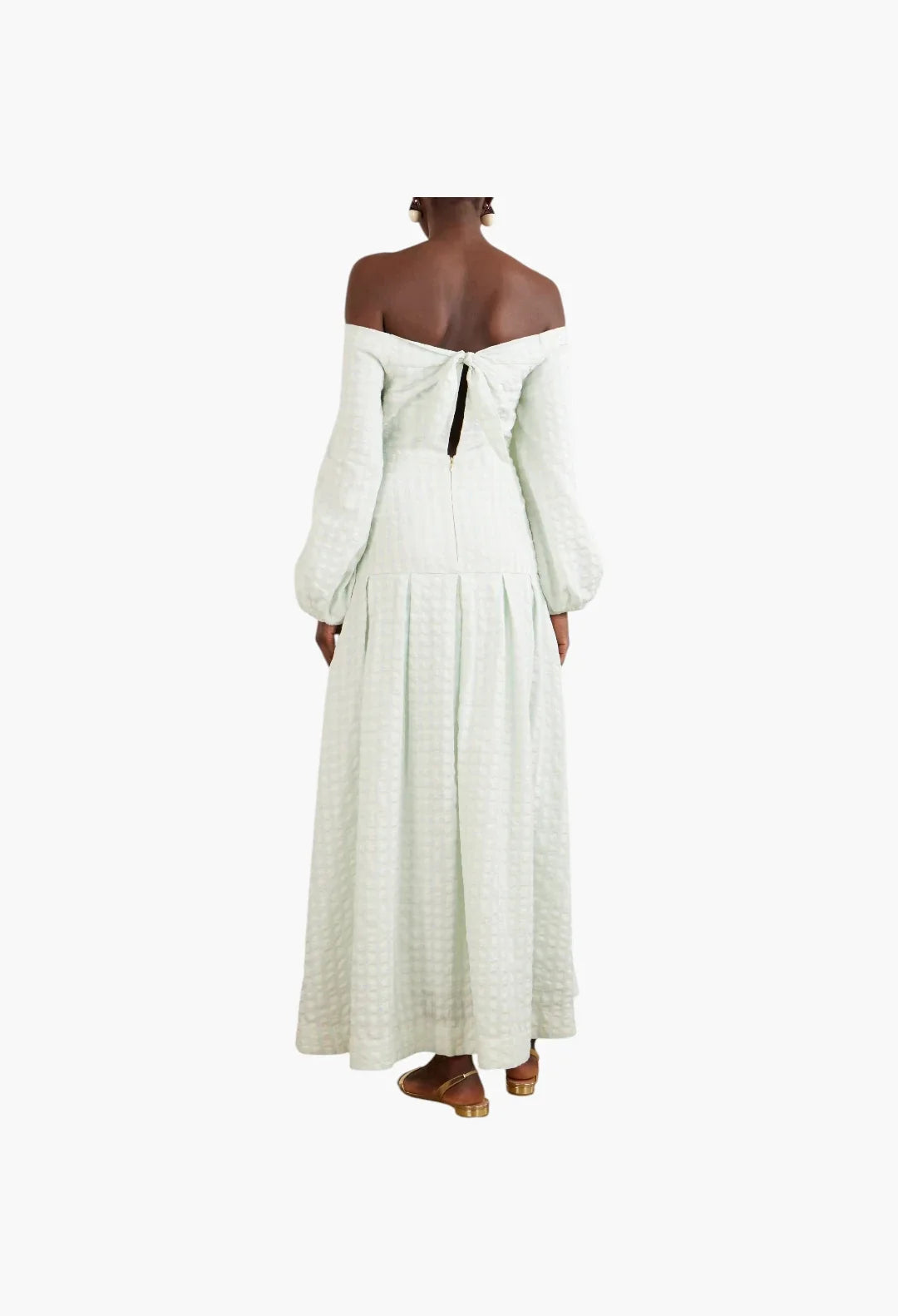 Senlis off-the-shoulder floral-appliqué checked linen maxi dress