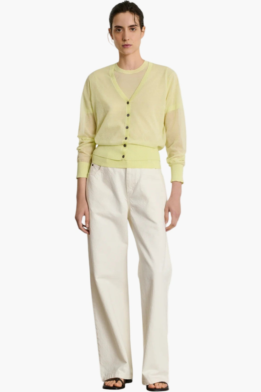 Acid Yellow - Etretat Cardigan  Sheer Knit Cardigan - GLAM MODA