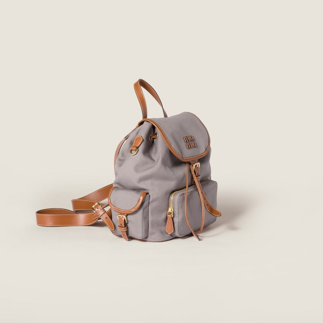 Aluminum/Brandy - Canvas And Leather Backpack - GLAM MODA