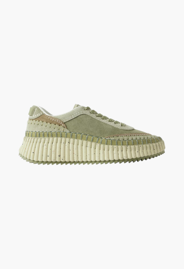 Army Green - Nama Embroidered Suede Sneakers - GLAM MODA