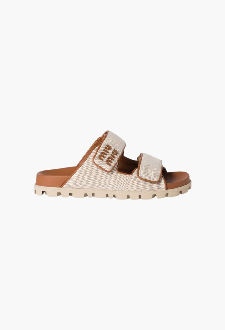 Beige/Brandy - Canvas Slides - GLAM MODA