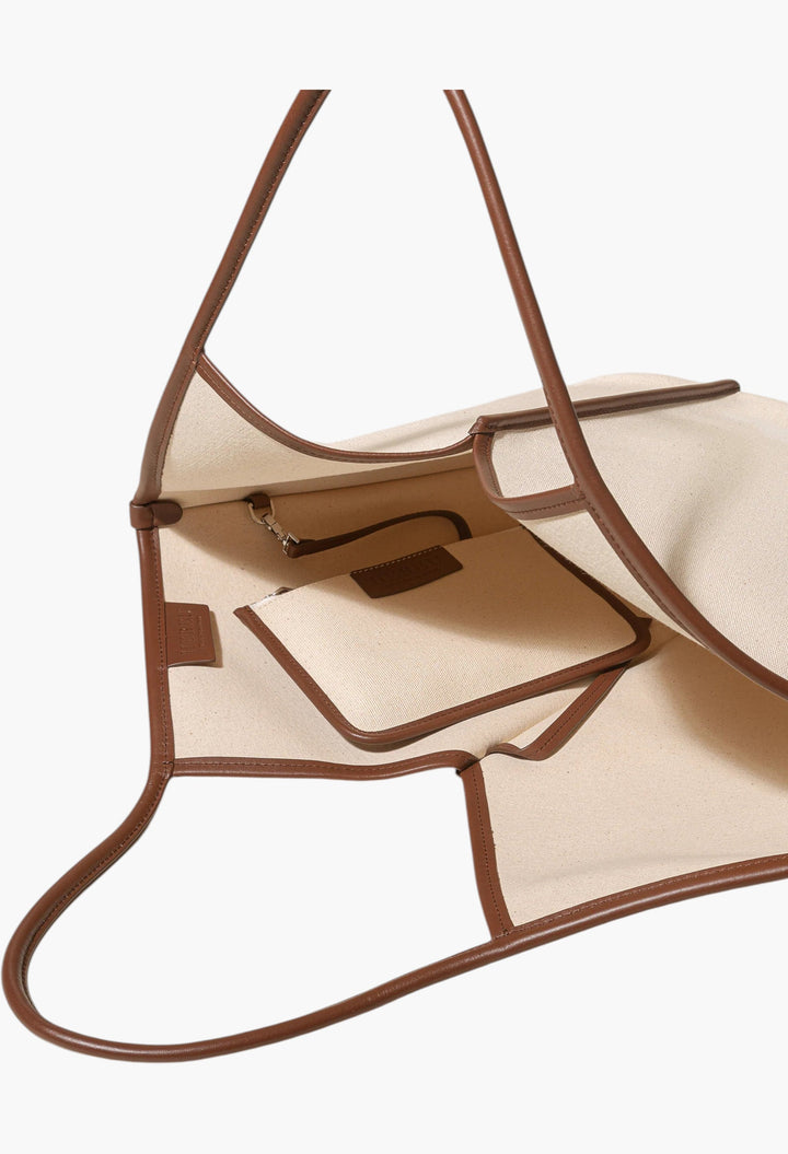 Beige / Chestnut - Calella Leather-Trimmed Organic Cotton Tote Bag - GLAM MODA