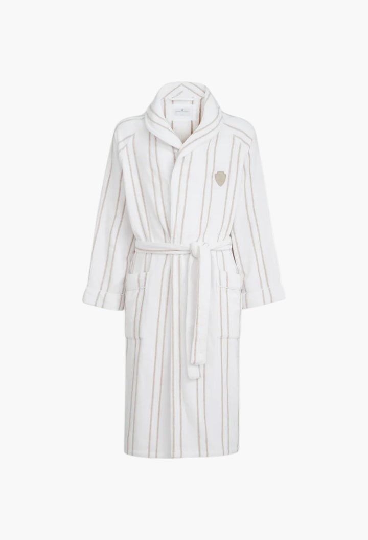 Striped Cotton Terrycloth Bathrobe With Logo - GLAM MODA