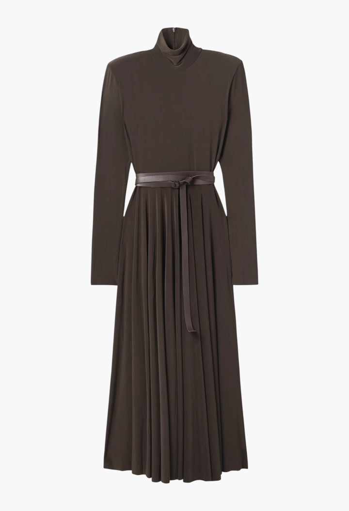 Belted Stretch-Jersey Turtleneck Midi Dress - GLAM MODA