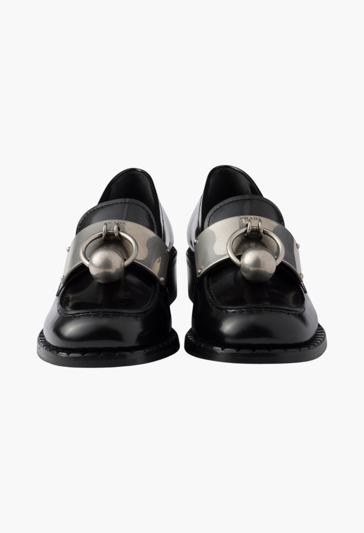 Black - Brushed Leather Loafers With Metal Details - GLAM MODA