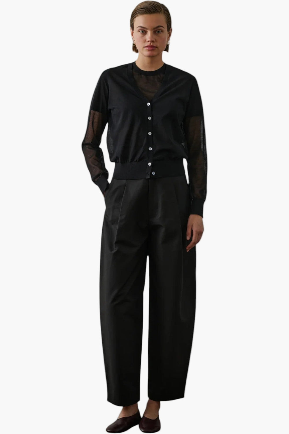 Black - Etretat Cardigan  Sheer Knit Cardigan - GLAM MODA