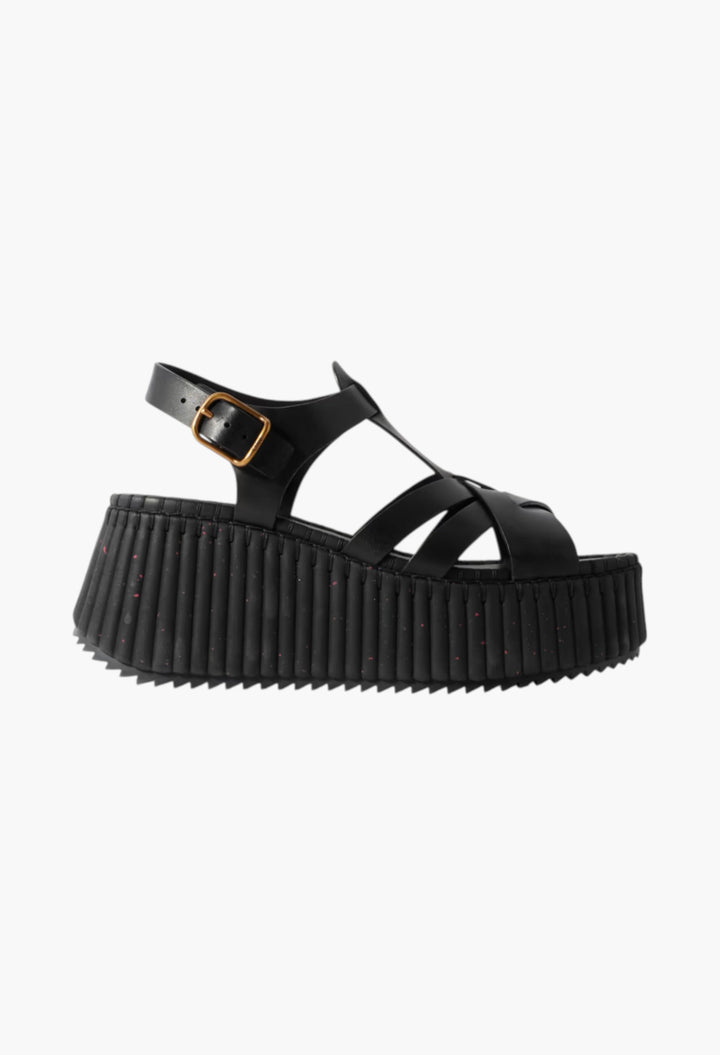 Black - Nama Leather Platform Sandals - GLAM MODA
