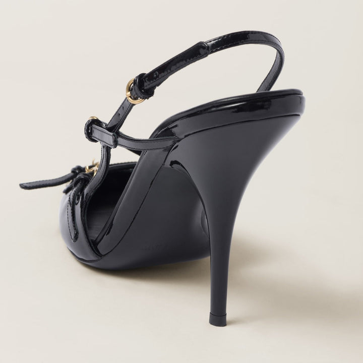 Black - Patent Leather Slingbacks With Buckles - GLAM MODA