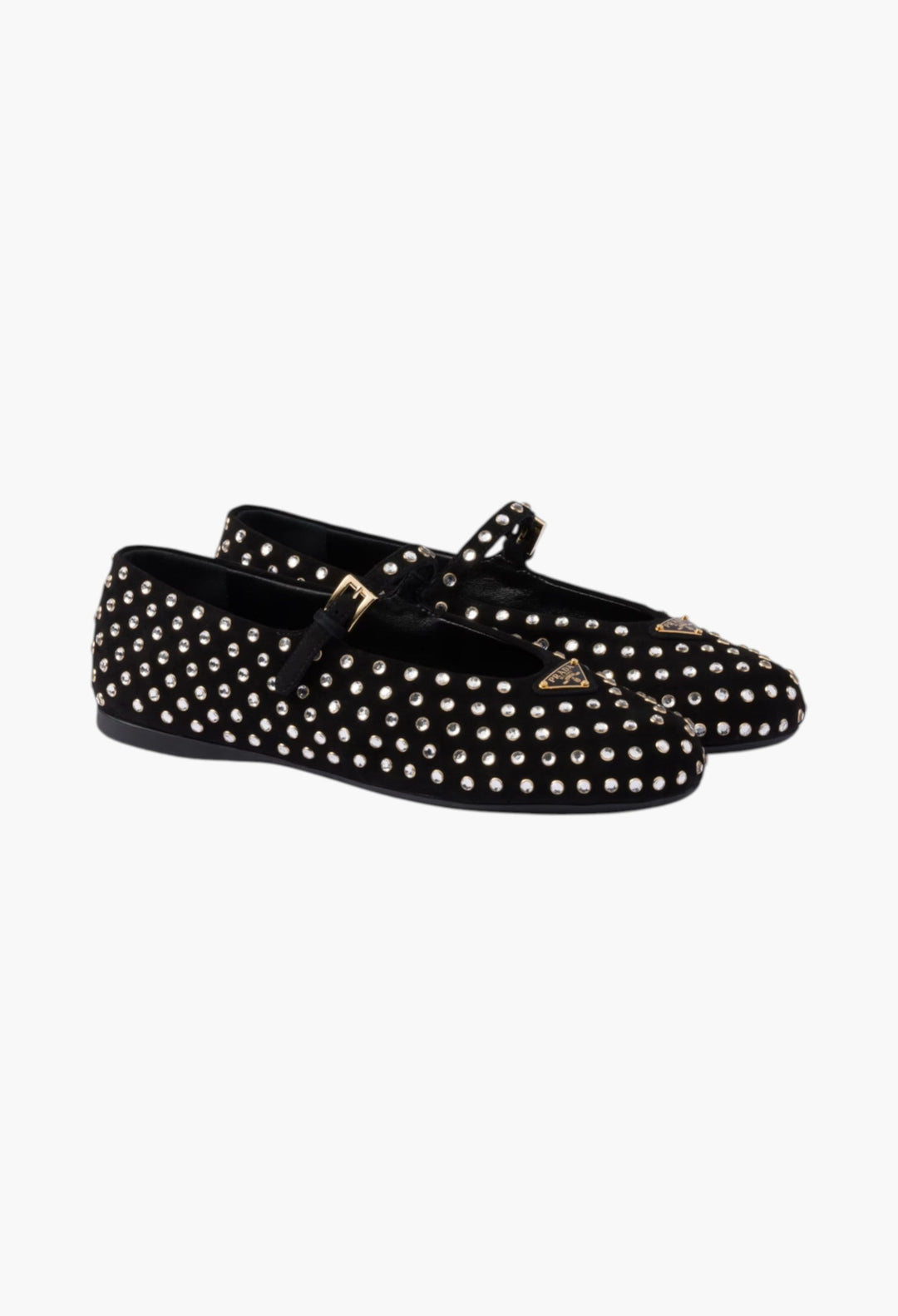 Black - Suede Ballerinas With Crystals - GLAM MODA