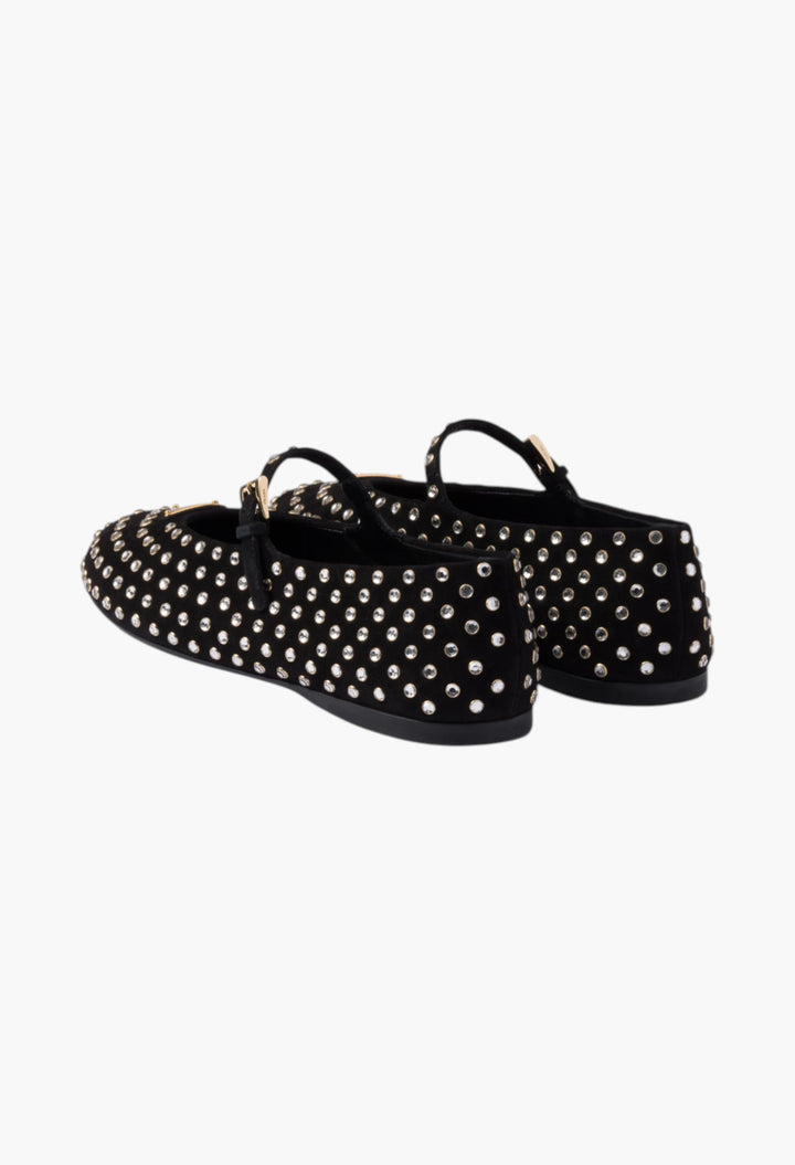 Black - Suede Ballerinas With Crystals - GLAM MODA