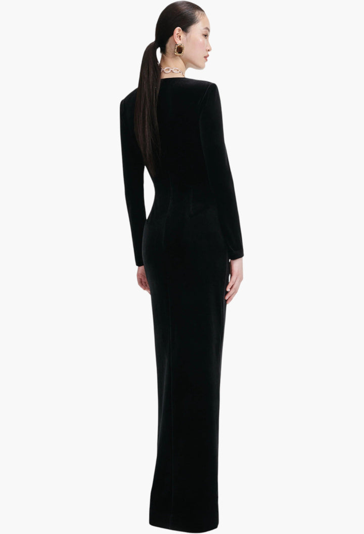 Black Velvet Embellished Maxi Dress - GLAM MODA