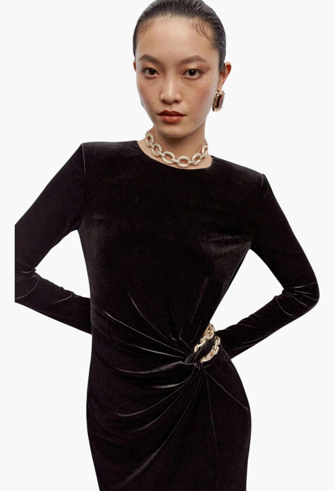 Black Velvet Embellished Maxi Dress - GLAM MODA