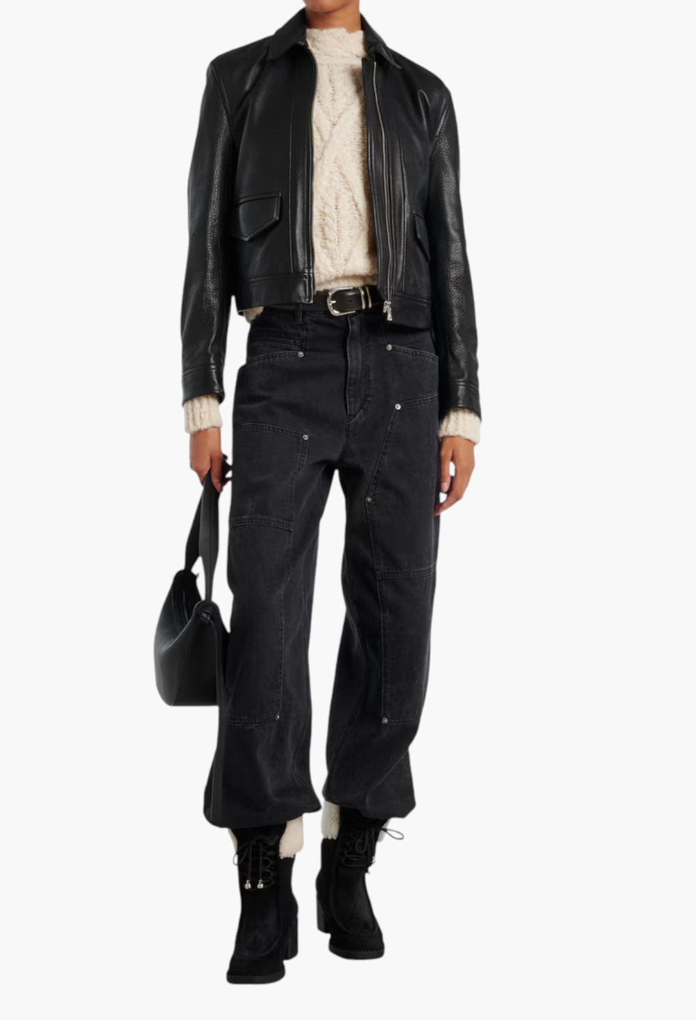 Black, White - Hali 60 Shearling-Trimmed Suede Ankle Boots - GLAM MODA