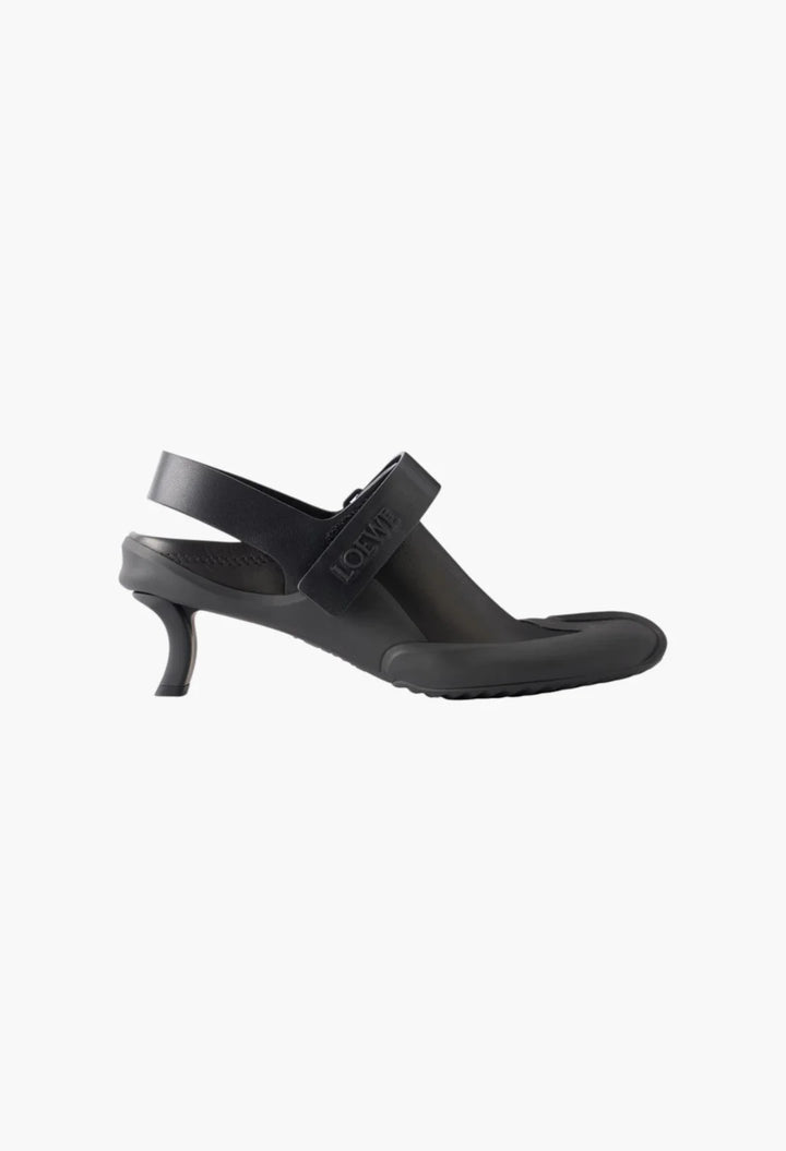 Dive 45 logo-detailed rubber-trimmed leather slingback pumps
