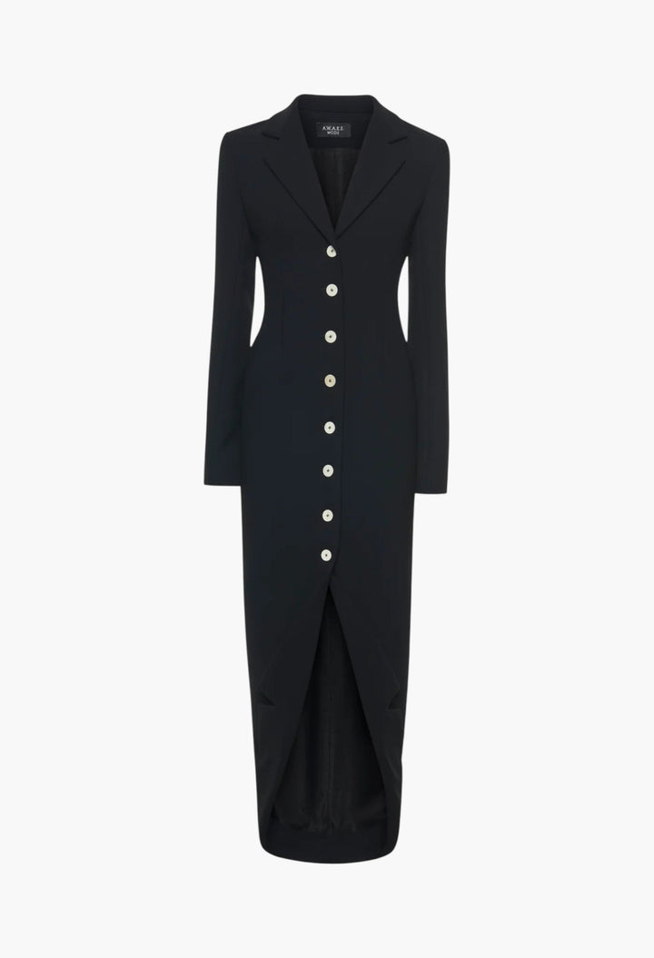 Tailored Shirt Dress With Jacket Collar At Hem Black - GLAM MODA