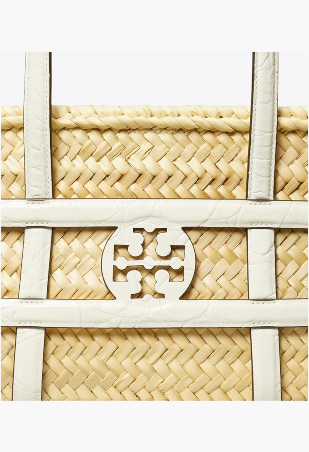 Blanc - Small Ella Croc-Embossed Straw Basket - GLAM MODA