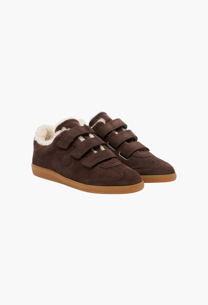 Brown / Beige - Beth Shearling-Trimmed Suede Sneakers - GLAM MODA