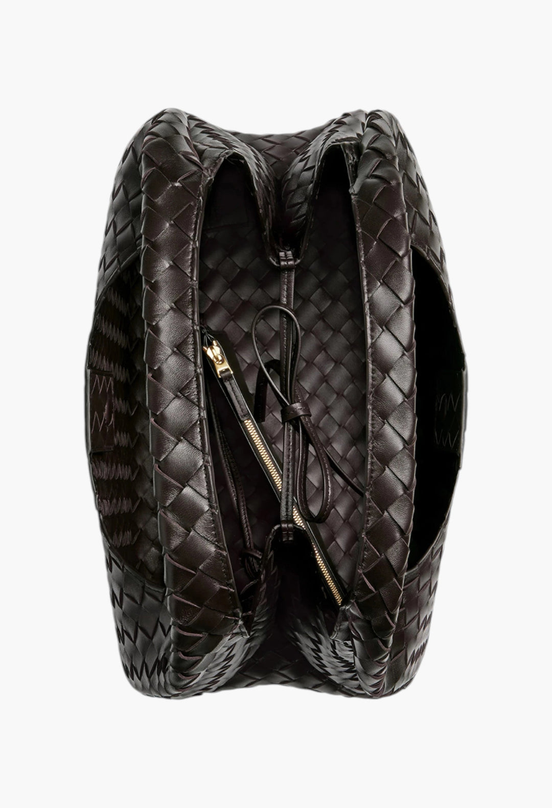 Brown - Large Campana Shoulder Bag in Intrecciato Leather - GLAM MODA