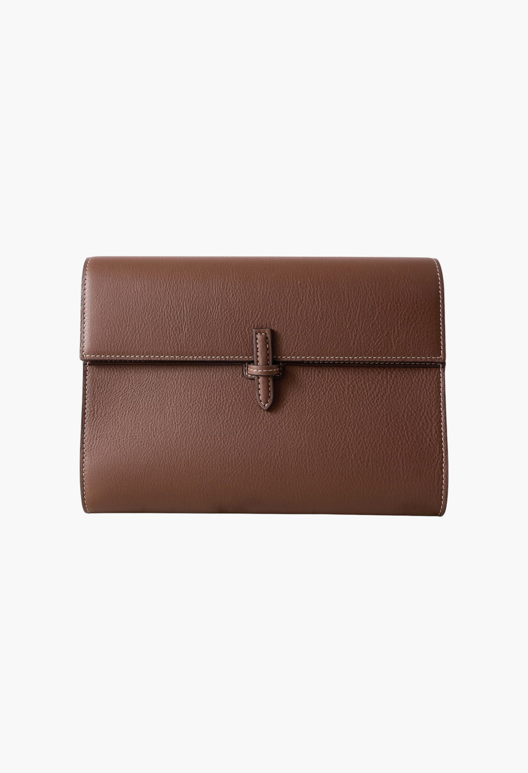 Brown - Large Leather Clutch - GLAM MODA