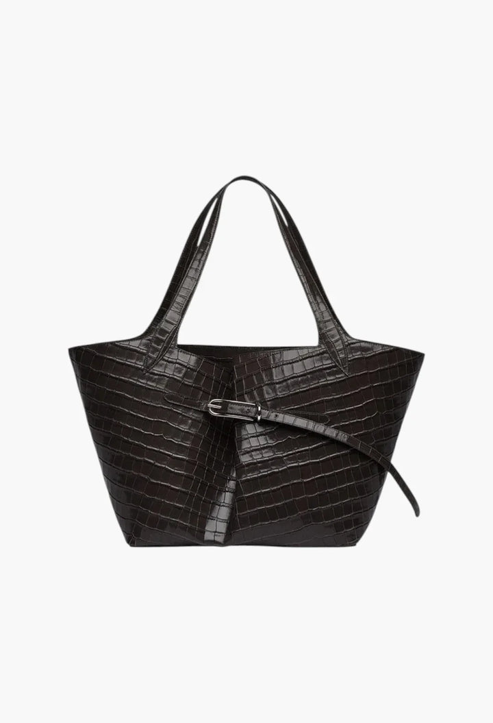 Belted Tote Black Croc