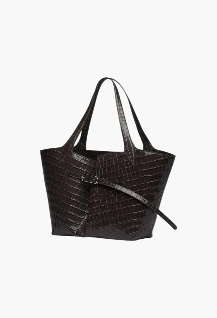 Belted Tote Black Croc