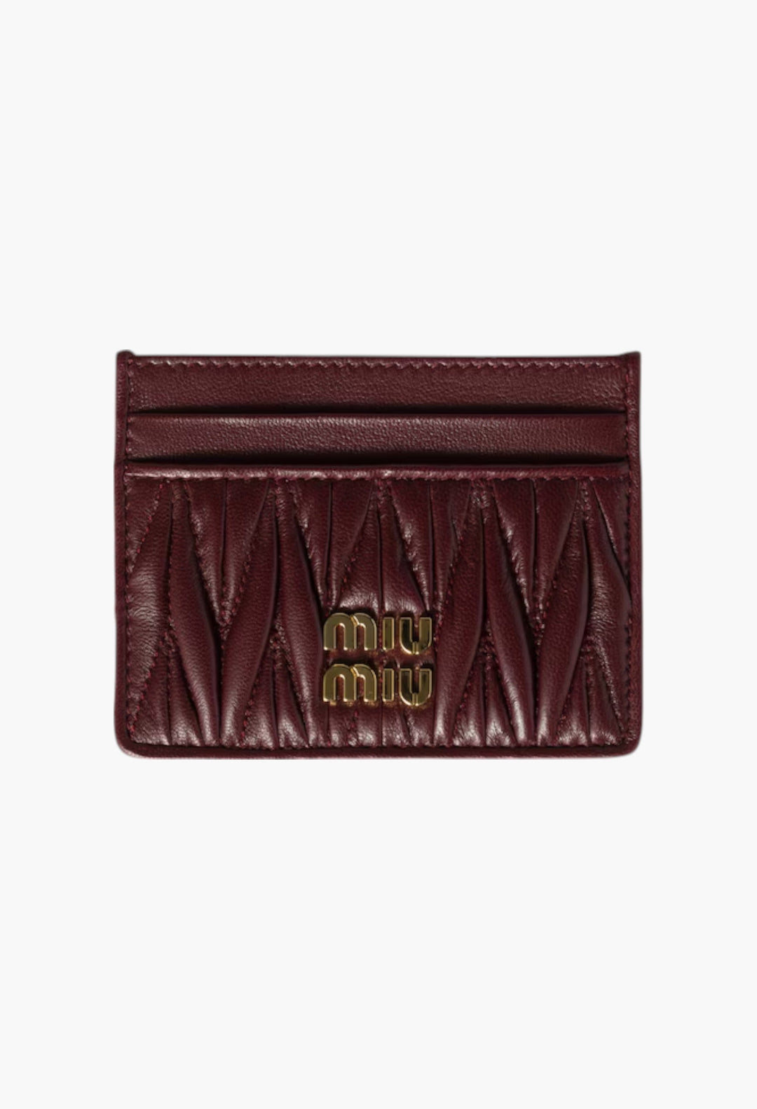Burgundy - Matelassé Nappa Leather Card Holder - GLAM MODA
