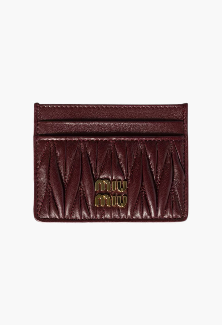 Burgundy - Matelassé Nappa Leather Card Holder - GLAM MODA