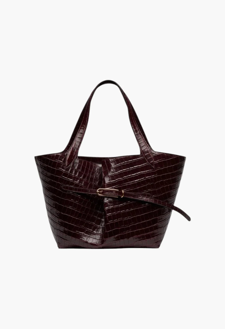 Belted Tote Black Croc