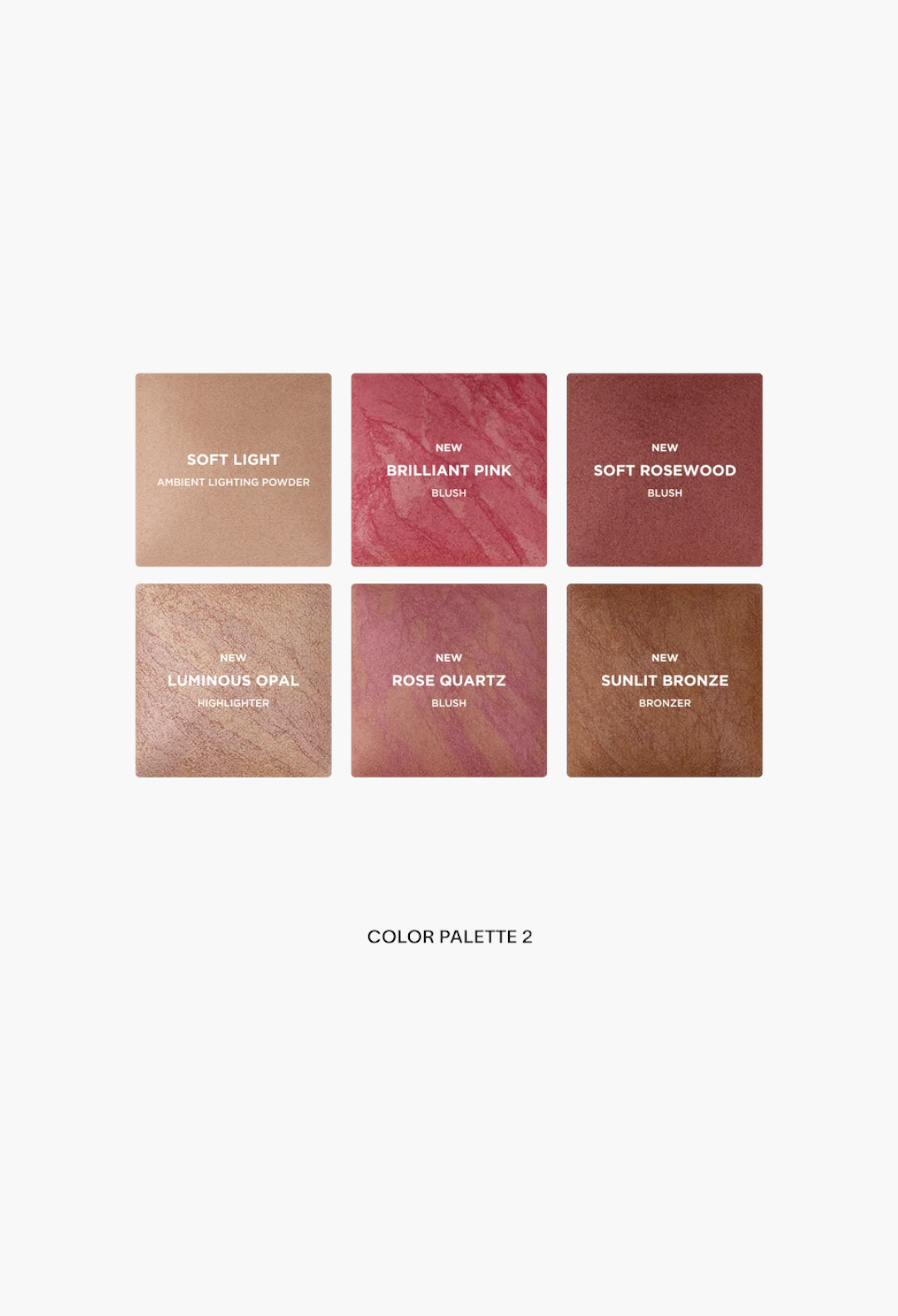GLAM MODA Ambient Lighting Edit Unlocked Color Palette 2 featuring six powder shades of blush, bronzer, and highlighter.