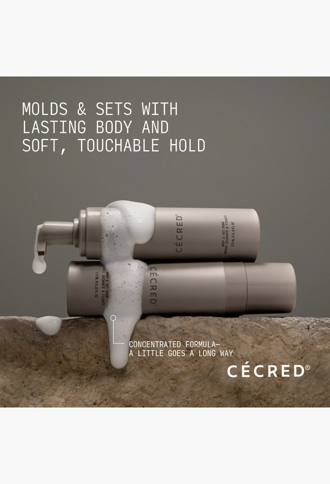 GLAM MODA Braid-Out Bundle featuring two beige bottles of Wrap & Set Foam with white foam texture on a stone surface.