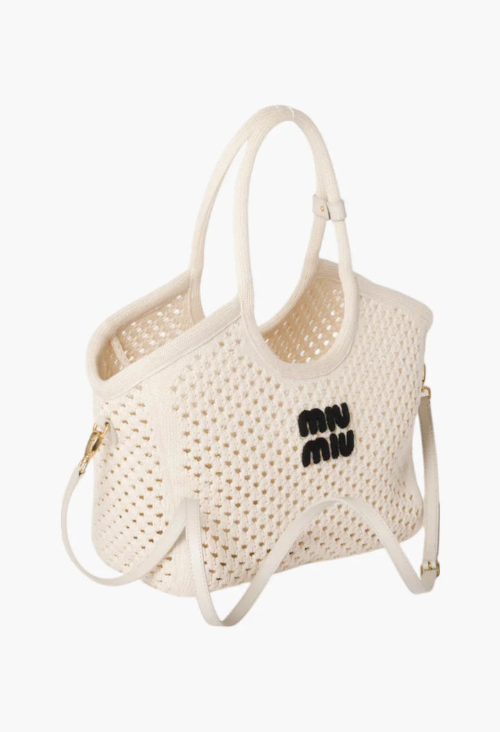 Chalk White/Black - IVY Cotton Mesh Tote Bag