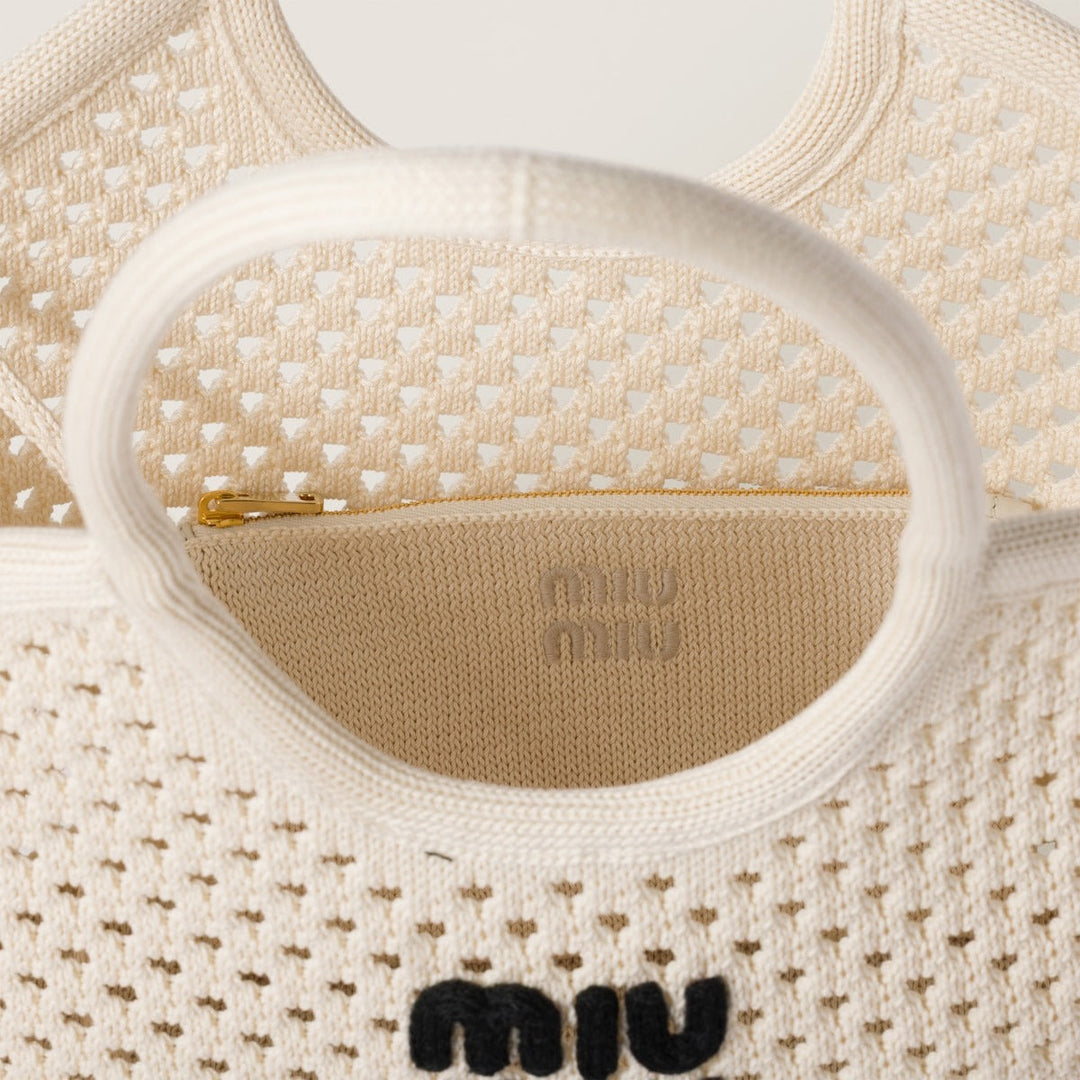 Chalk White/Black - IVY Cotton Mesh Tote Bag - GLAM MODA