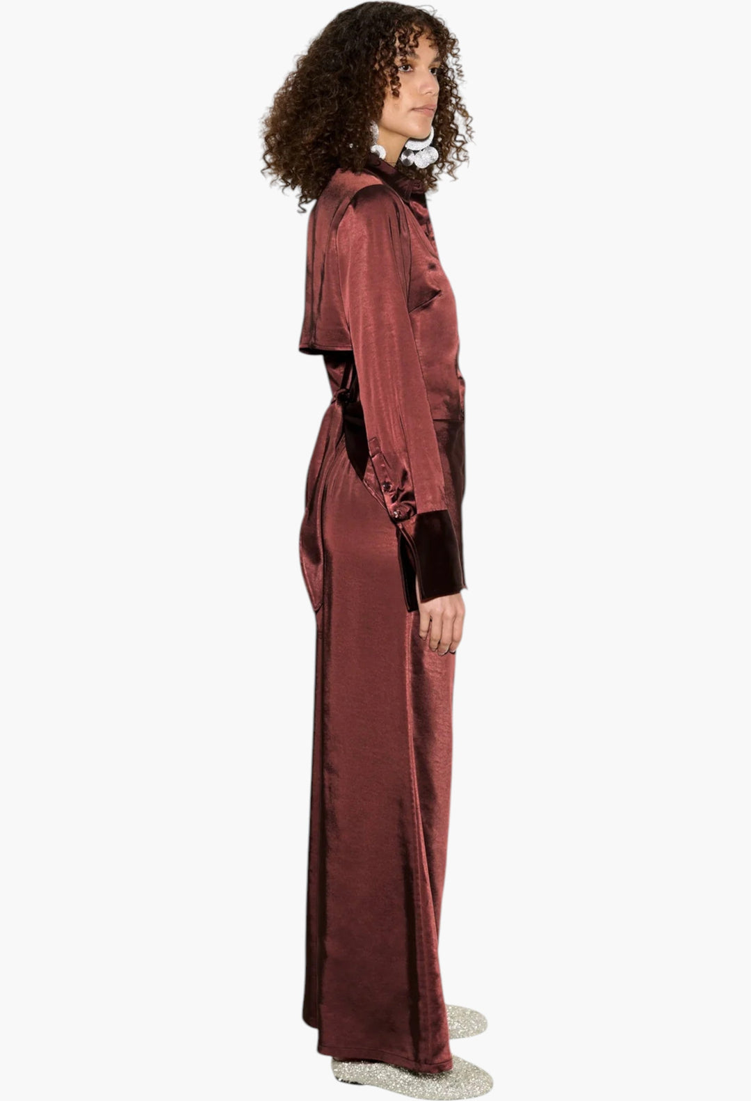 Choco Brown - Loch Satin Button Up - GLAM MODA