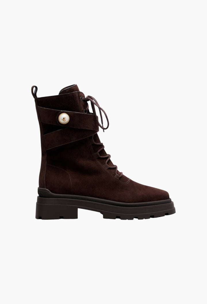 Chocolate - Noemi 45 Suede Combat Boots - GLAM MODA
