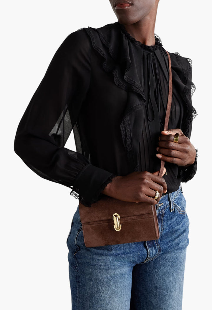 Chocolate - Symmetry 19 Suede Shoulder Bag - GLAM MODA