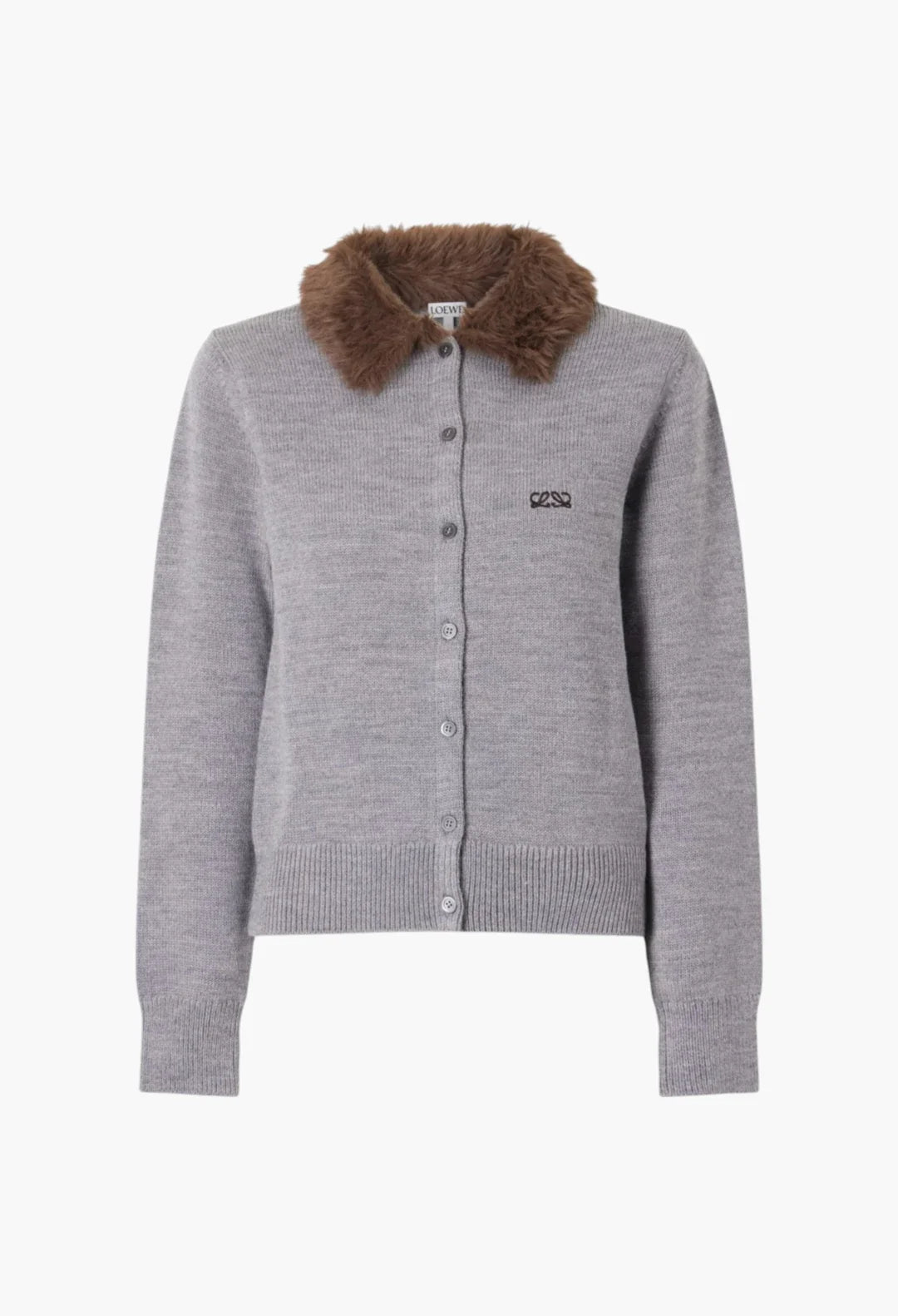 Plush-trimmed logo-embroidered wool cardigan