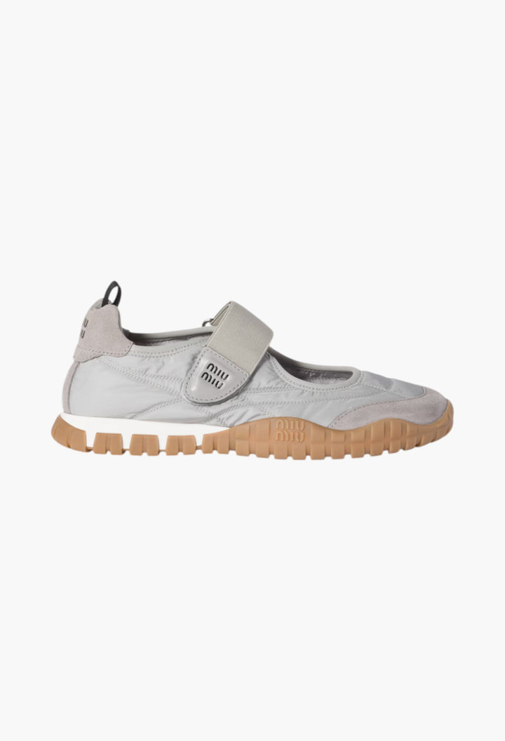 Cloudy Gray- Tyre Technical Fabric And Suede Ballerinas - GLAM MODA