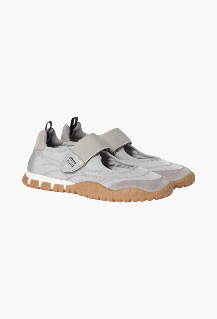 Cloudy Gray- Tyre Technical Fabric And Suede Ballerinas - GLAM MODA