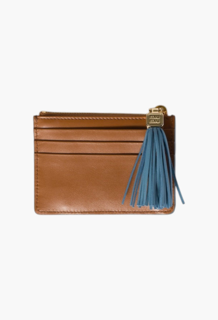 Cognac/Astral Blue - Leather Card Holder - GLAM MODA